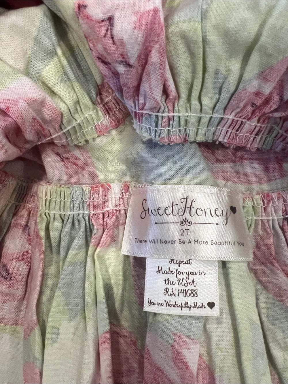SweetHoney OG red rose print green dress 2T boutique floral Cottagecore
